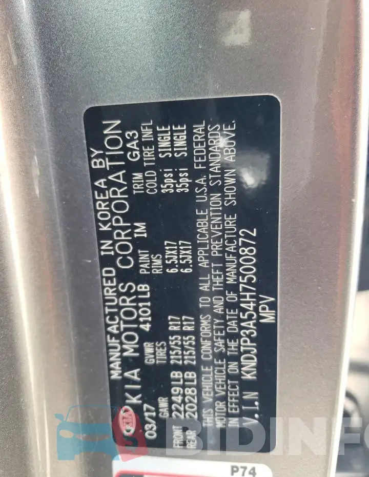 KNDJP3A54H7500872 Photo# 12