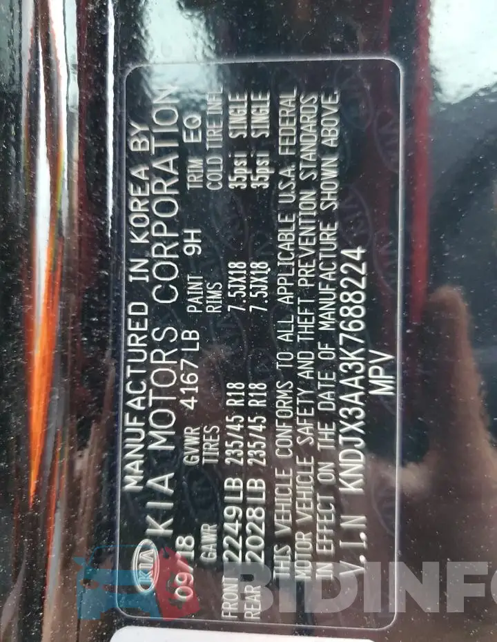 KNDJX3AA3K7688224 Photo# 12