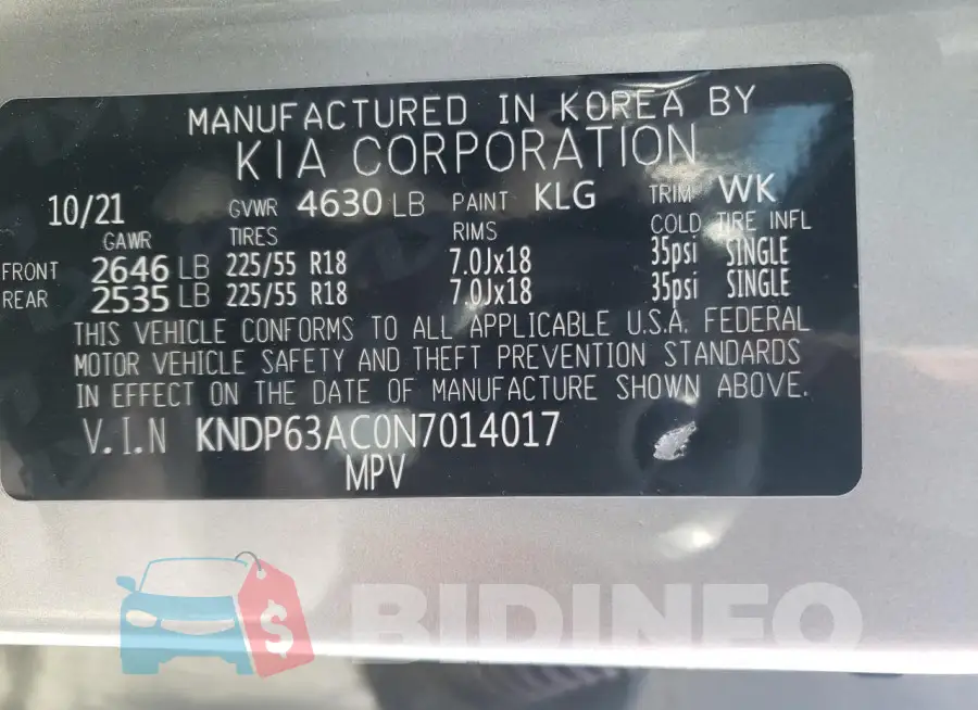 KNDP63AC0N7014017 Photo# 12