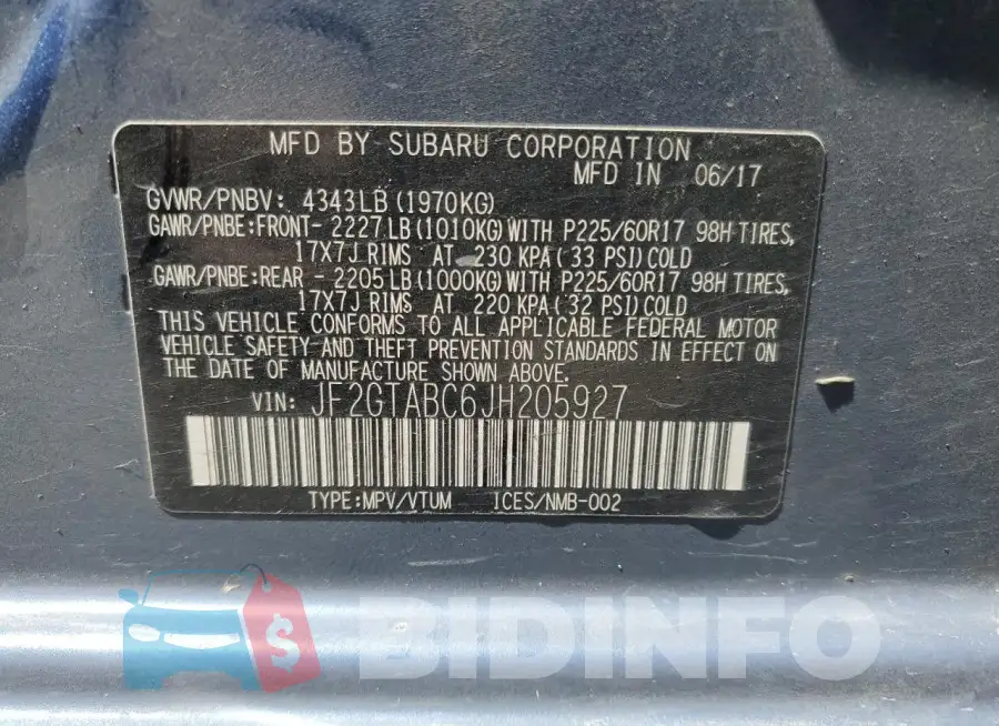 JF2GTABC6JH205927 Photo# 12
