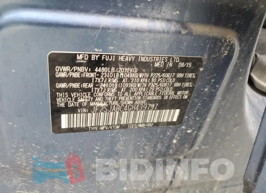 JF2SJABC4GH439797 Photo# 13
