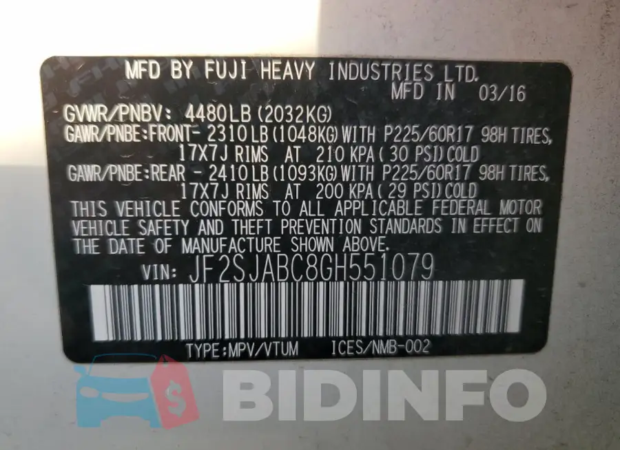 JF2SJABC8GH551079 Photo# 14