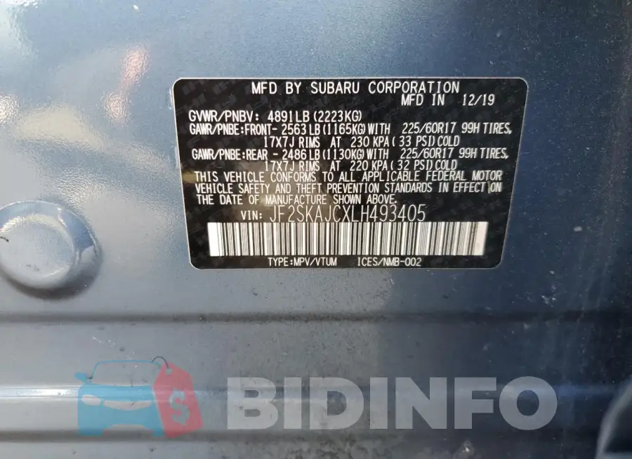 JF2SKAJCXLH493405 Photo# 13