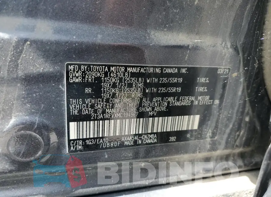 2T3A1RFVXMC194967 Photo# 13