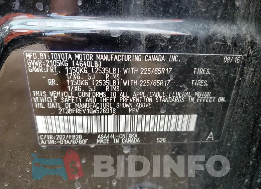 2T3BFREV1GW526918 Photo# 13