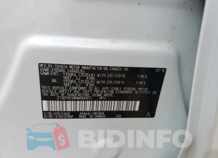 2T3DFREV8HW584972 Photo# 12