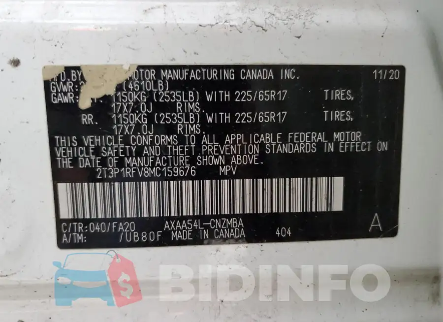 2T3P1RFV8MC159676 Photo# 13