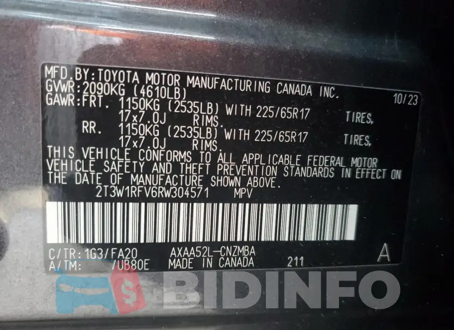 2T3W1RFV6RW304571 Photo# 12