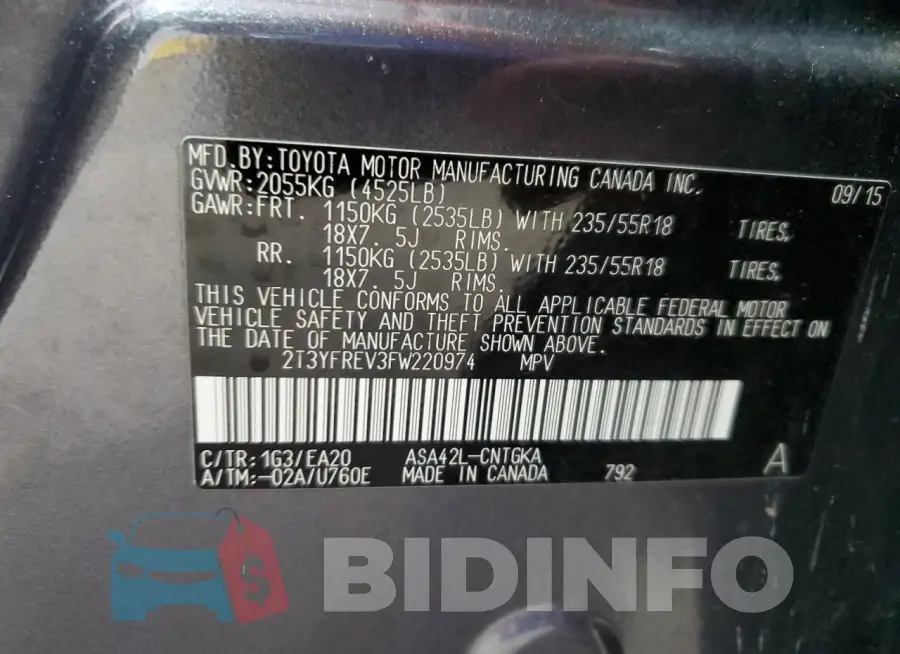 2T3YFREV3FW220974 Photo# 13