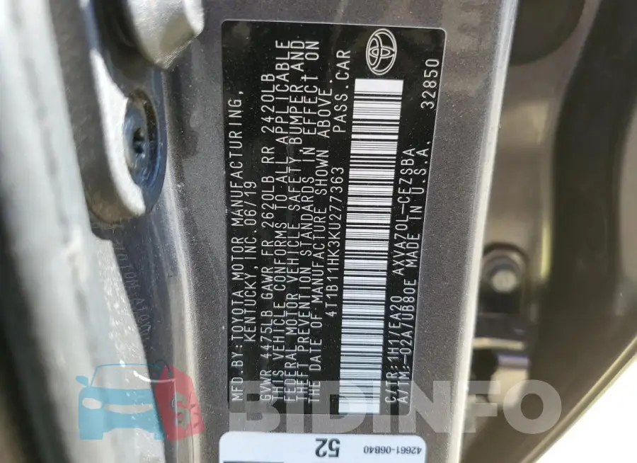 4T1B11HK3KU277363 Photo# 12