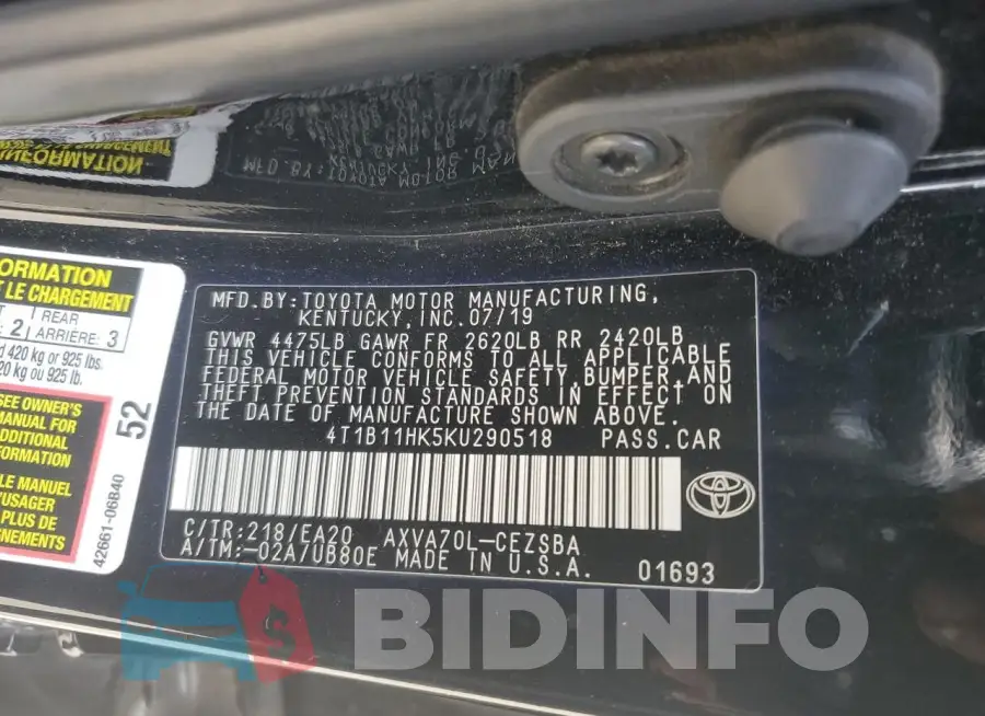 4T1B11HK5KU290518 Photo# 12