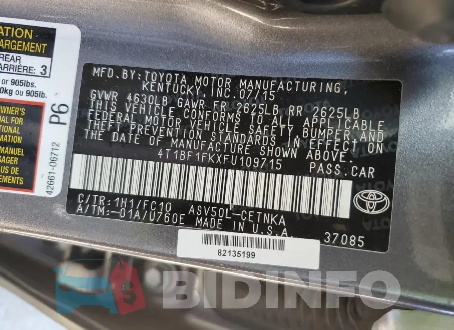 4T1BF1FKXFU109715 Photo# 13