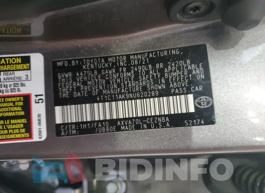 4T1C11AK9NU620289 Photo# 13