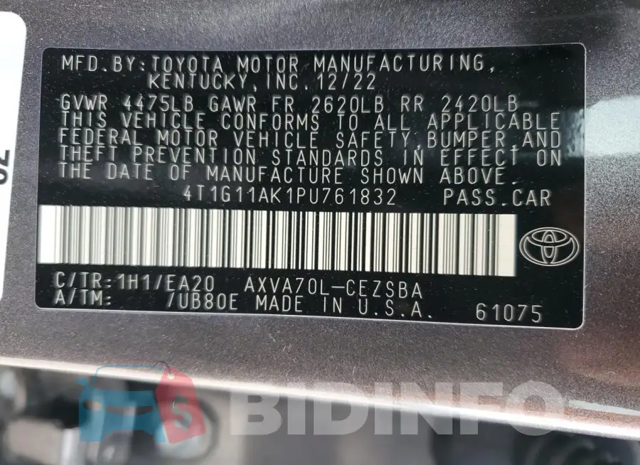 4T1G11AK1PU761832 Photo# 13