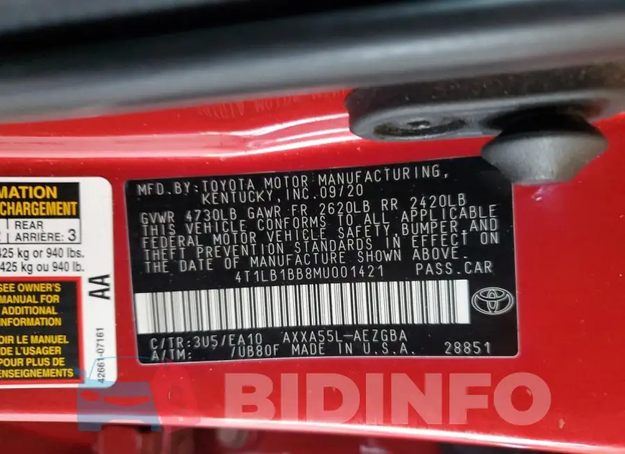 4T1LB1BB8MU001421 Photo# 12