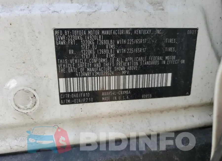 4T3RWRFV3MU029524 Photo# 12