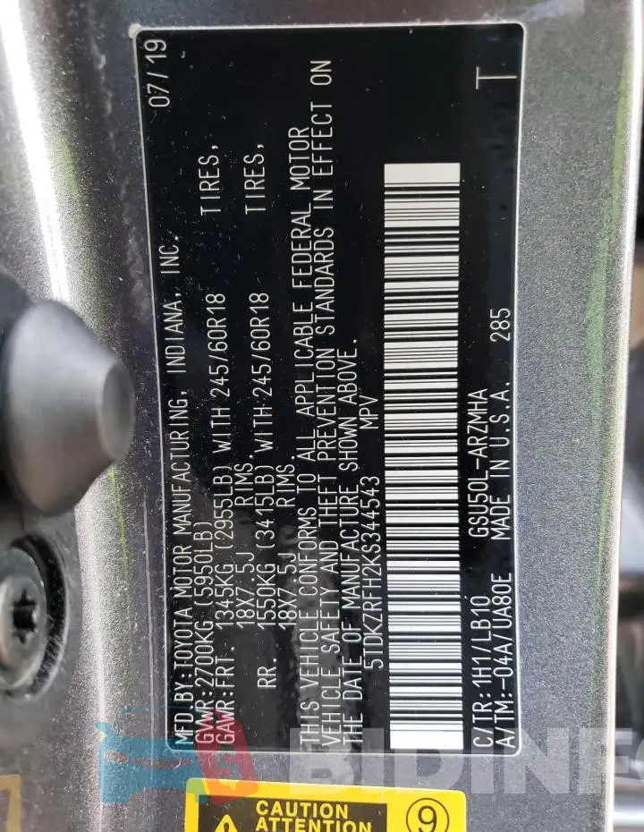 5TDKZRFH2KS344543 Photo# 13