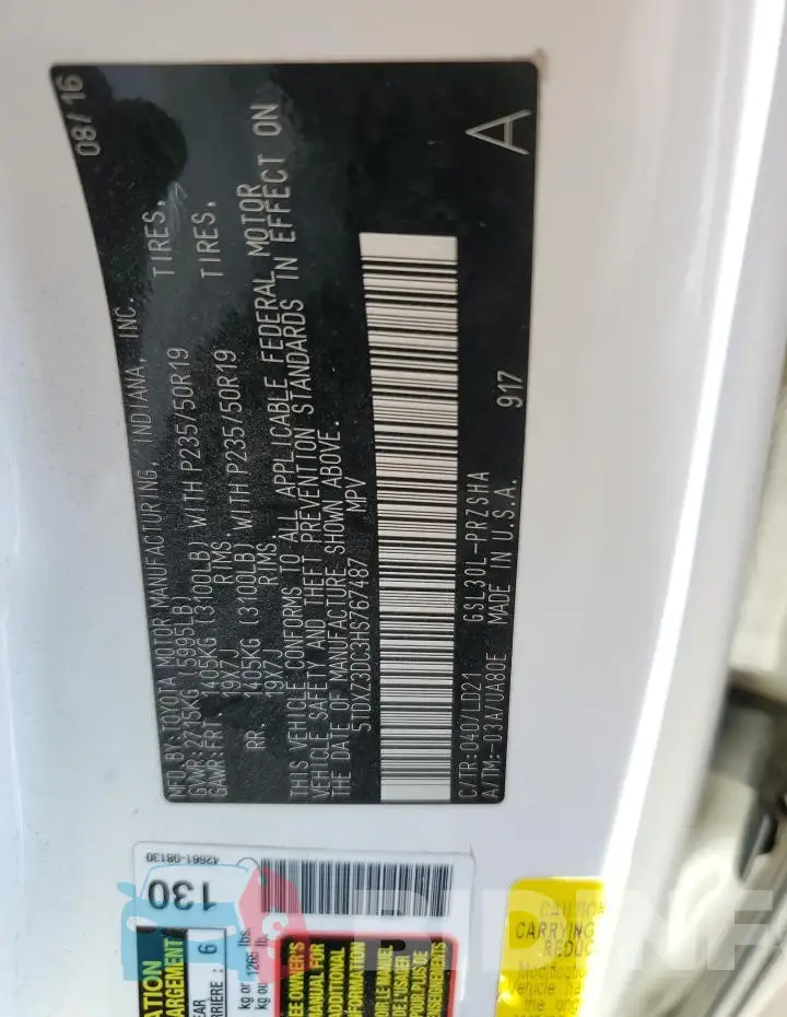 5TDXZ3DC3HS767487 Photo# 13