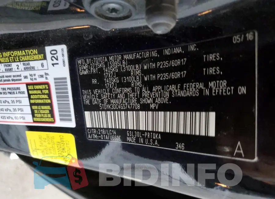 5TDYK3DC4GS747708 Photo# 13