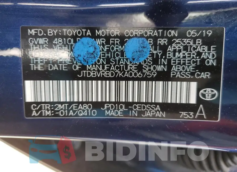 JTDBVRBD7KA006759 Photo# 12