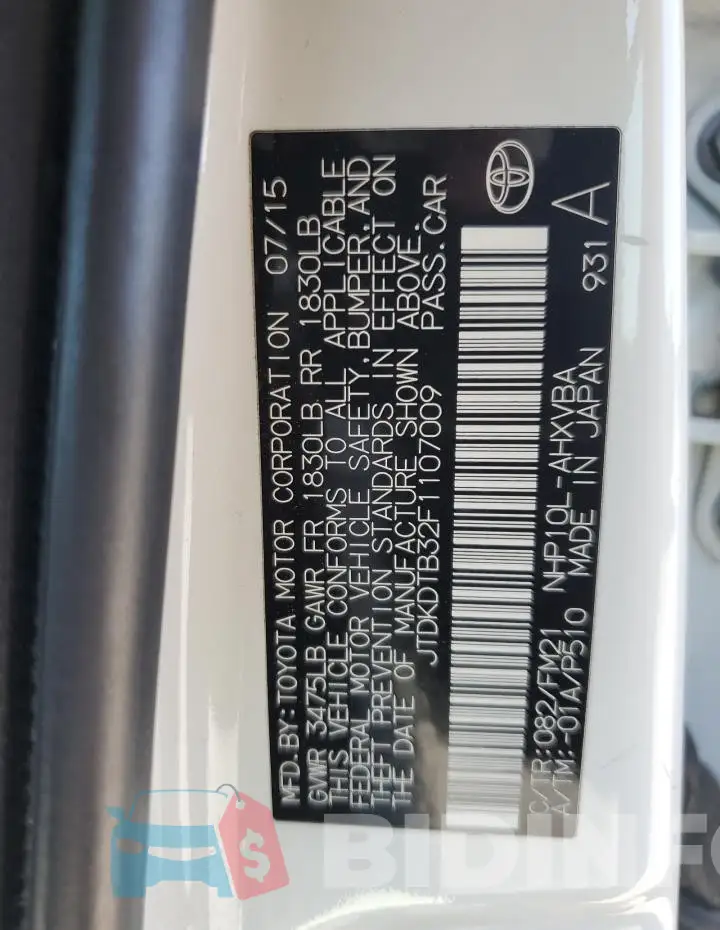 JTDKDTB32F1107009 Photo# 12