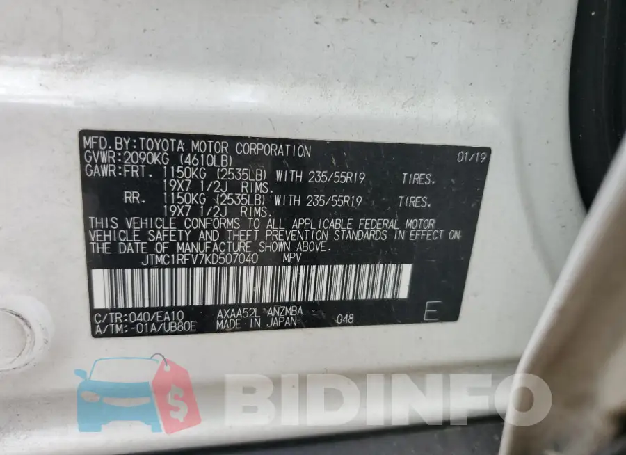 JTMC1RFV7KD507040 Photo# 14