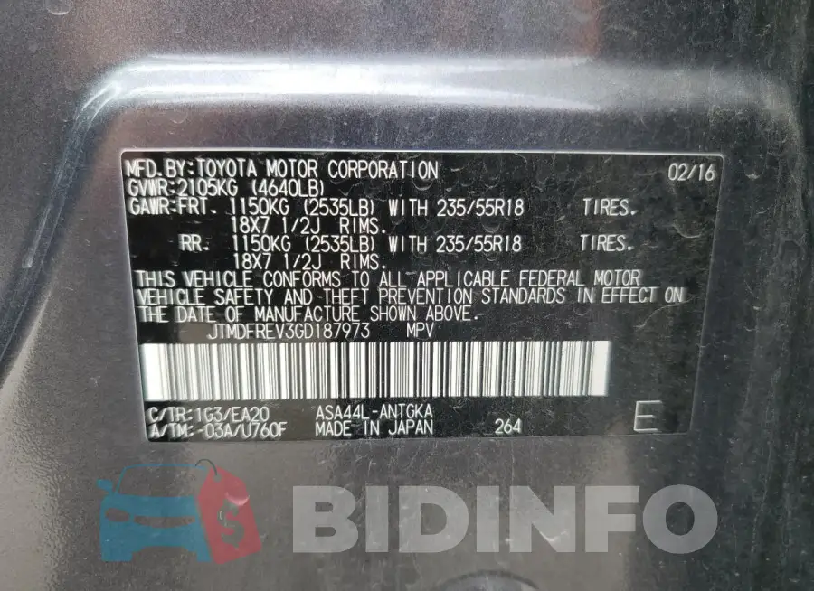 JTMDFREV3GD187973 Photo# 13