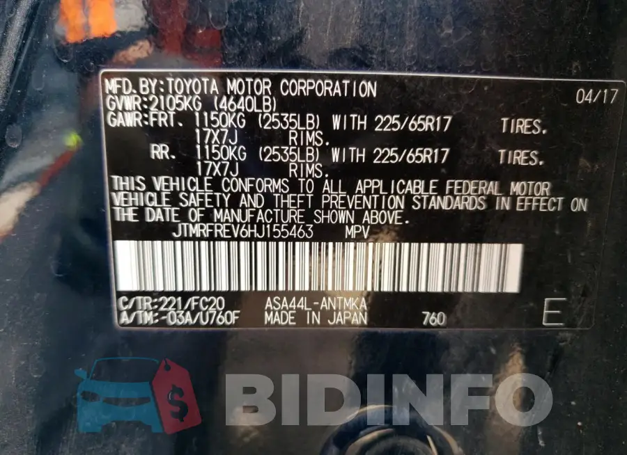 JTMRFREV6HJ155463 Photo# 13