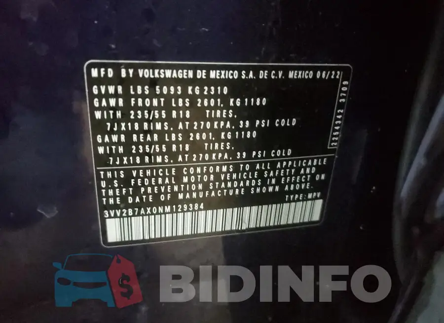 3VV2B7AX0NM129384 Photo# 14