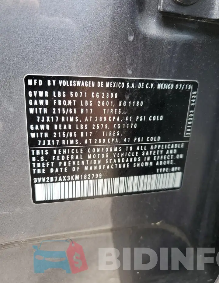 3VV2B7AX3KM182799 Photo# 12