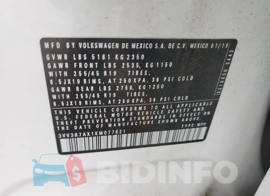 3VV3B7AX1KM077621 Photo# 13