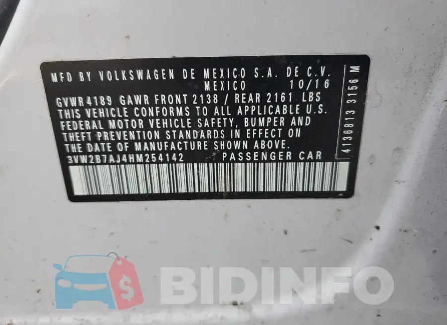 3VW2B7AJ4HM254142 Photo# 12