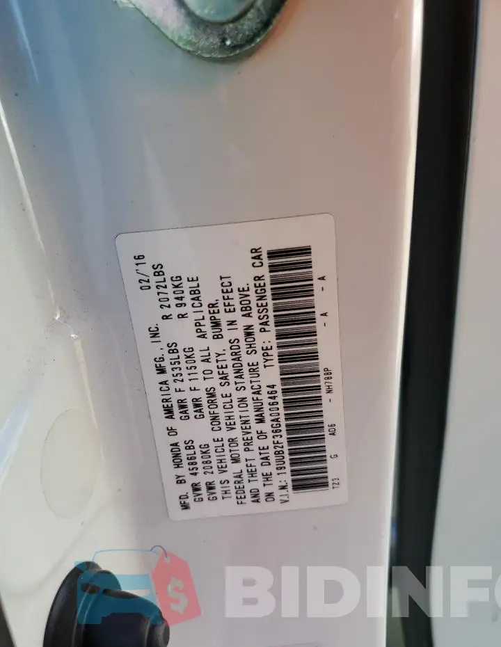 19UUB2F36GA006464 Photo# 12