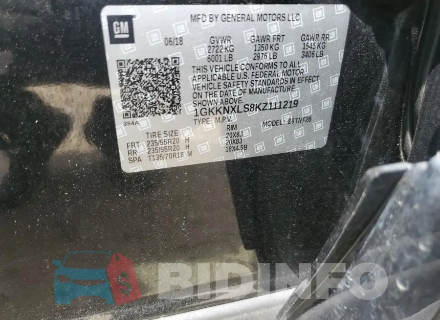 1GKKNXLS8KZ111219 Photo# 13