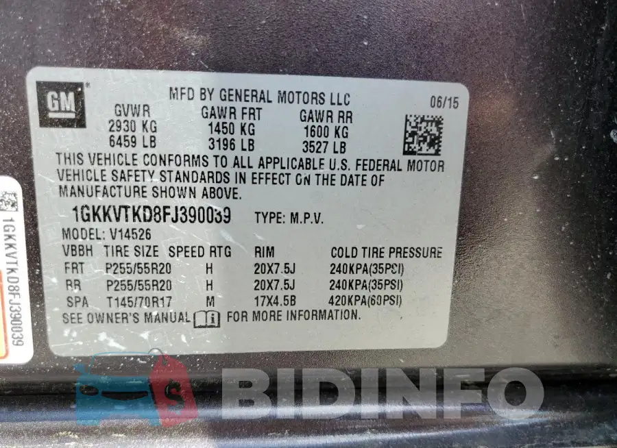 1GKKVTKD8FJ390039 Photo# 13