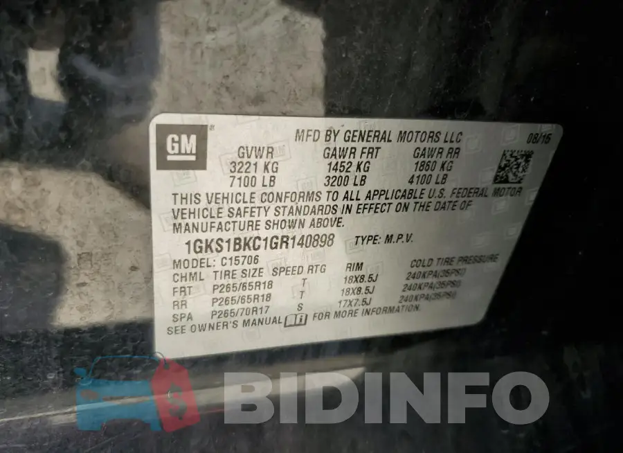 1GKS1BKC1GR140898 Photo# 13