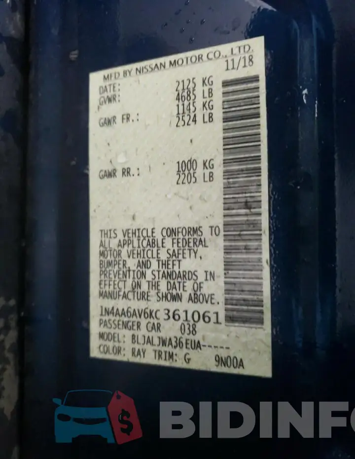 1N4AA6AV6KC361061 Photo# 13