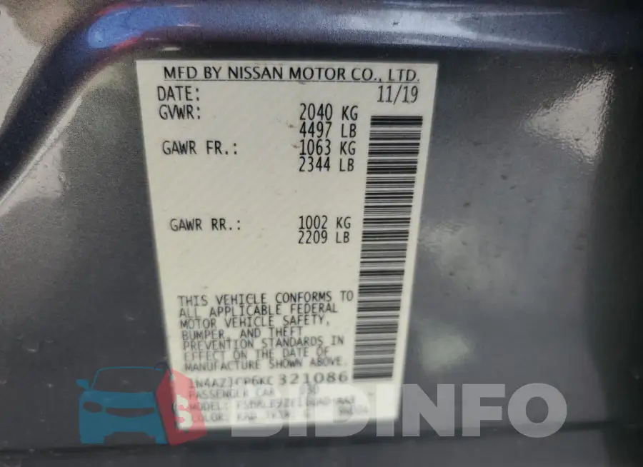 1N4AZ1CP6KC321086 Photo# 12