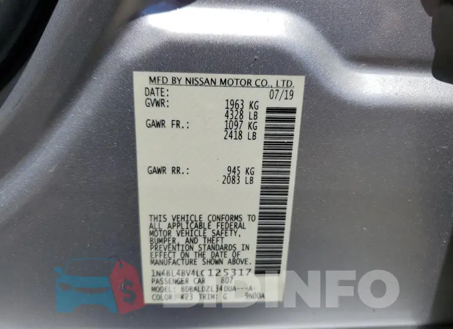 1N4BL4BV4LC125317 Photo# 12