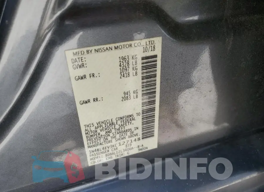 1N4BL4EV3KC127148 Photo# 12
