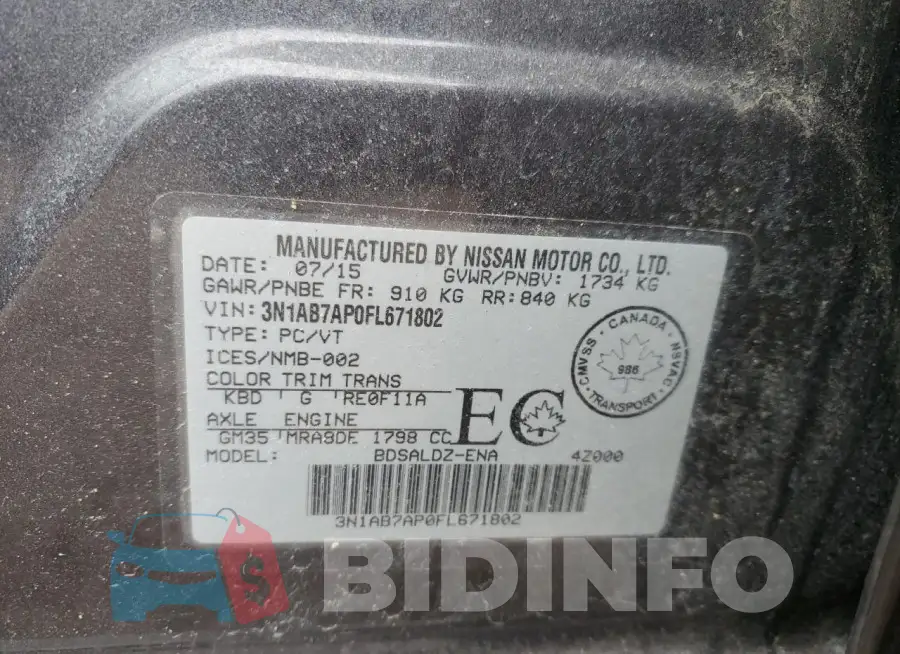 3N1AB7AP0FL671802 Photo# 12