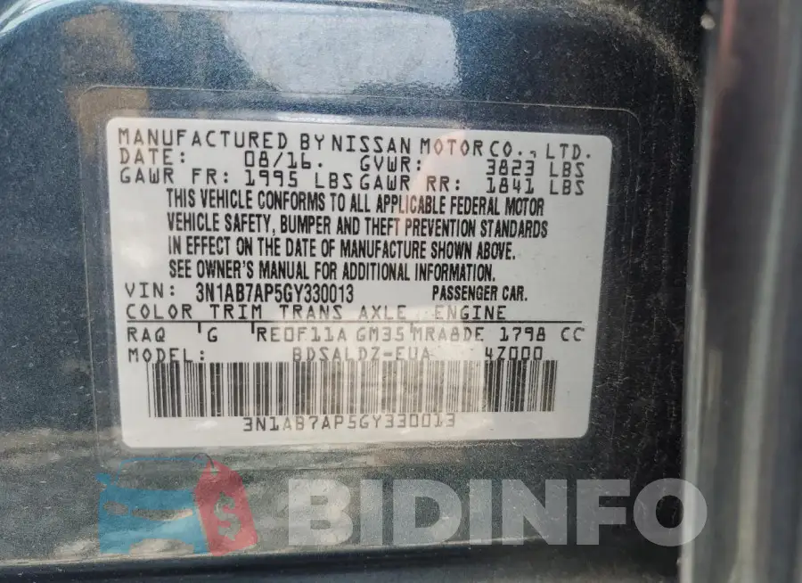 3N1AB7AP5GY330013 Photo# 12