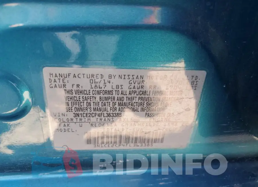 3N1CE2CP4FL363385 Photo# 12