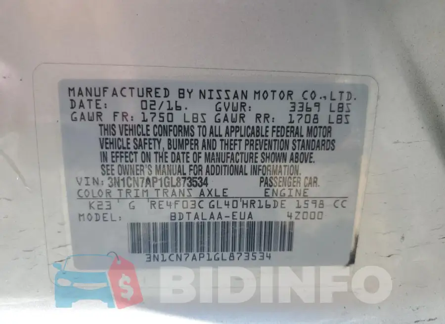 3N1CN7AP1GL873534 Photo# 13