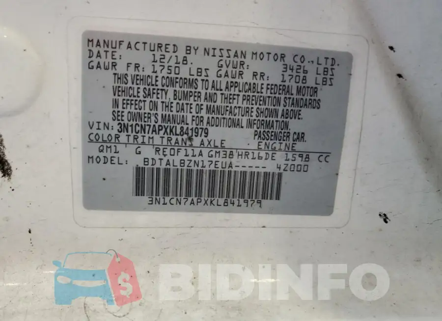 3N1CN7APXKL841979 Photo# 12