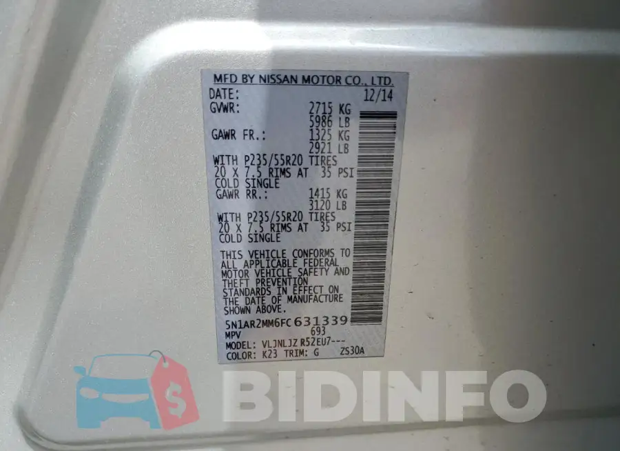 5N1AR2MM6FC631339 Photo# 14