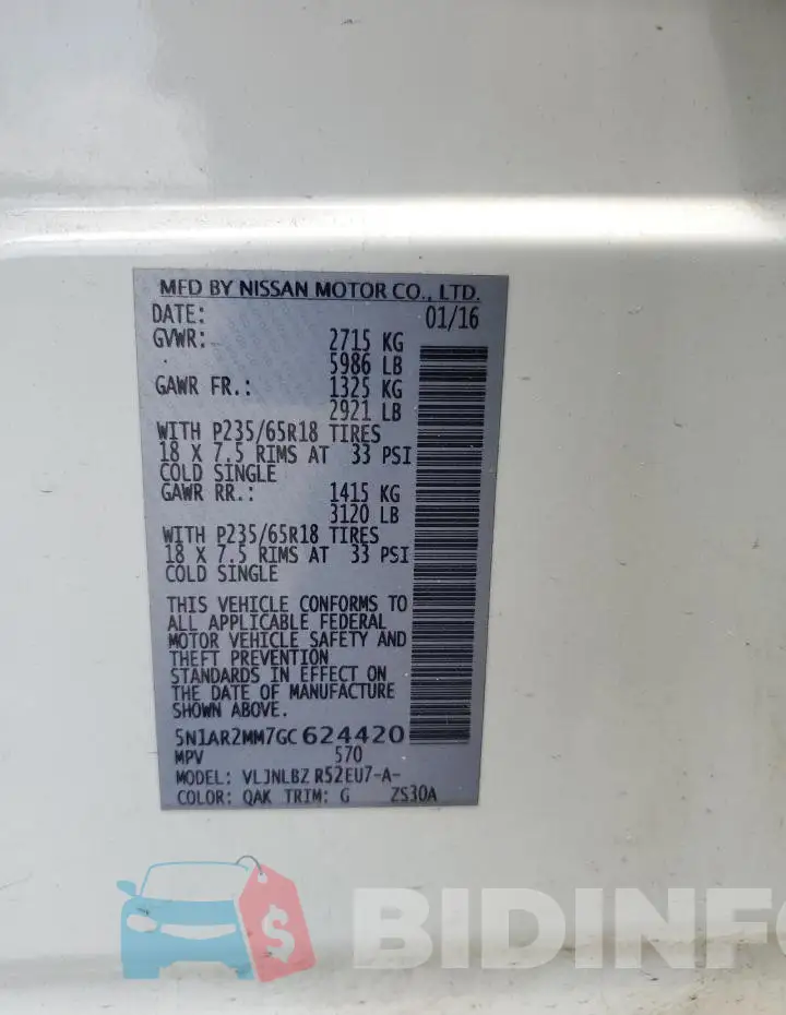 5N1AR2MM7GC624420 Photo# 13