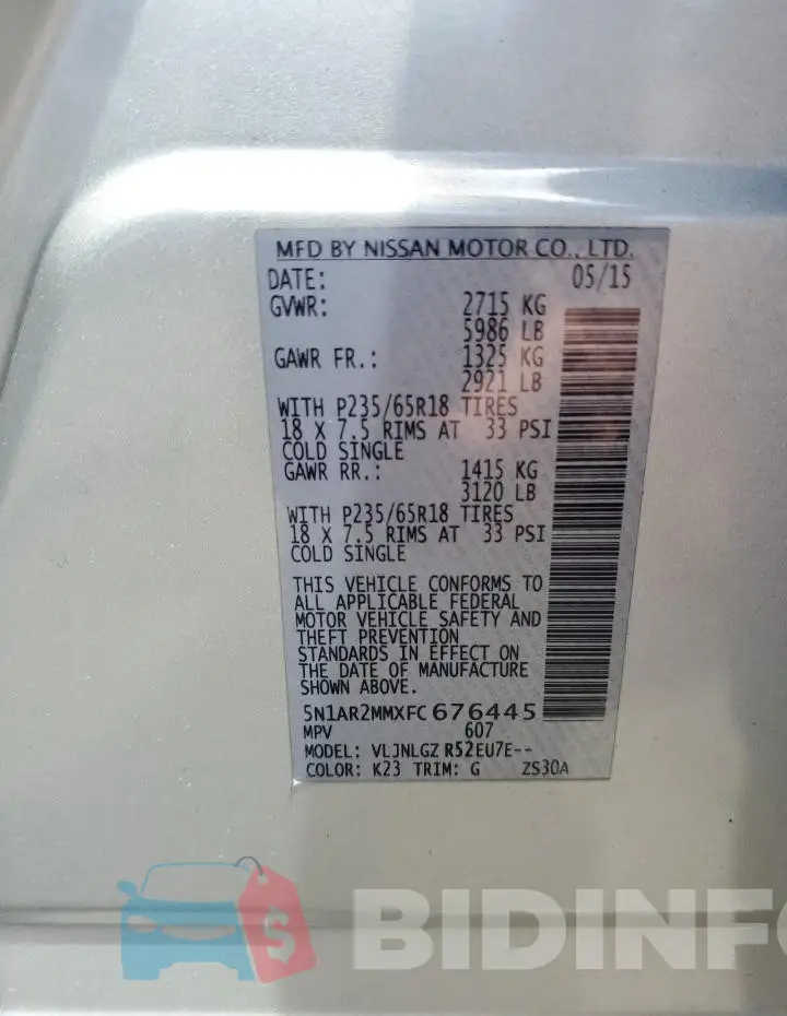 5N1AR2MMXFC676445 Photo# 13