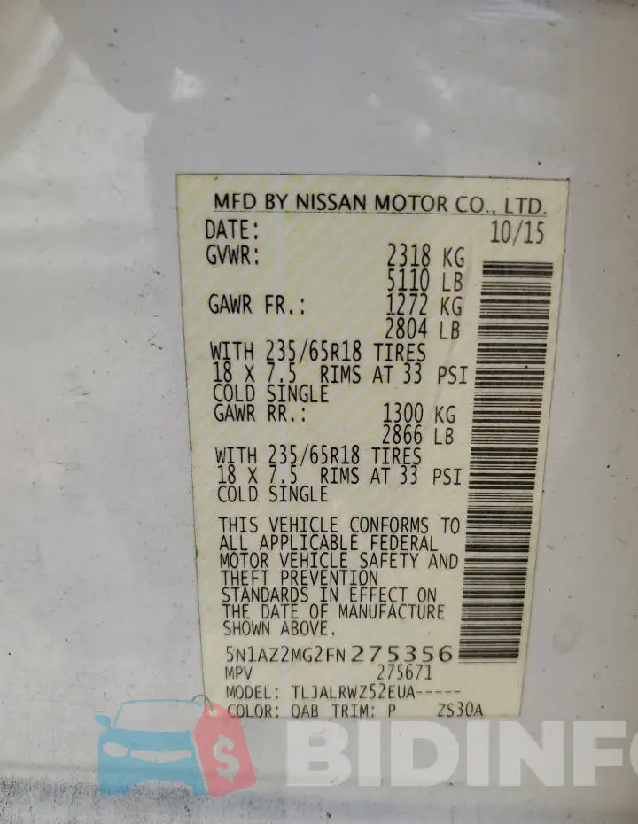 5N1AZ2MG2FN275356 Photo# 13