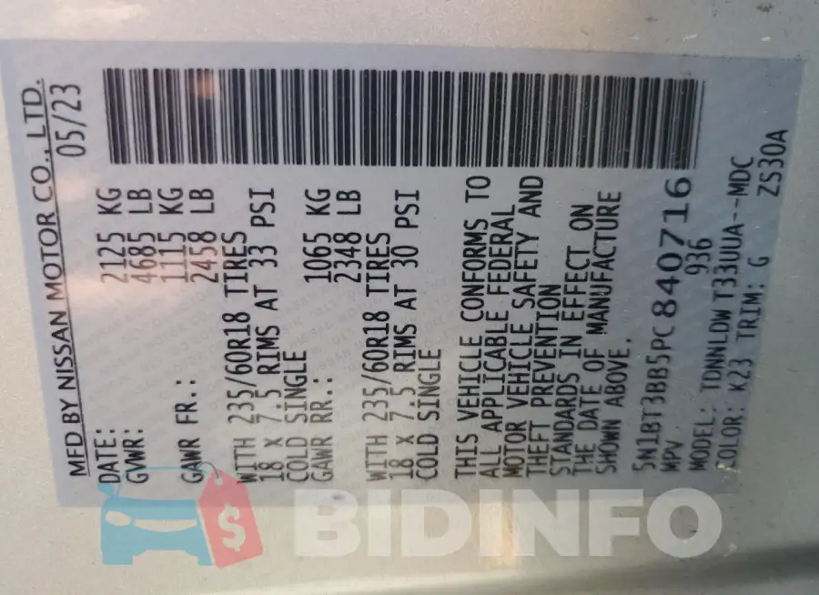 5N1BT3BB5PC840716 Photo# 14